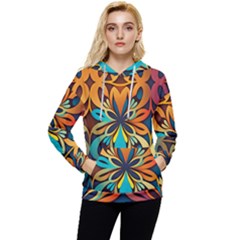 Orange, Turquoise And Blue Pattern  Women s Lightweight Drawstring Hoodie by Sobalvarro
