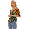 Orange, turquoise and blue pattern  Lightweight Drawstring Hooded Top View2