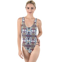Multicolored Ornate Decorate Pattern High Leg Strappy Swimsuit by dflcprintsclothing