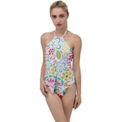 Whimsy Spring Floral White Go With The Flow One Piece Swimsuit by PaperDesignNest