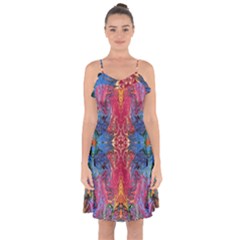 Firey Repeats I Ruffle Detail Chiffon Dress by kaleidomarblingart