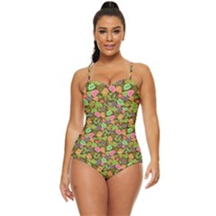 Forest Leaves Pattern Brown Retro Full Coverage Swimsuit by PaperDesignNest