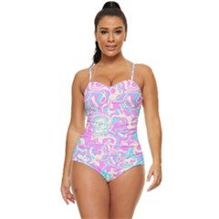 Swimwear Teal Pink Collection Retro Full Coverage Swimsuit by PaperDesignNest