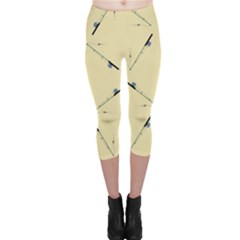 Fishing Rods Pattern Brown Capri Leggings  by TetiBright