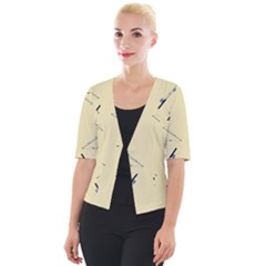 Fishing Rods Pattern Brown Cropped Button Cardigan by TetiBright