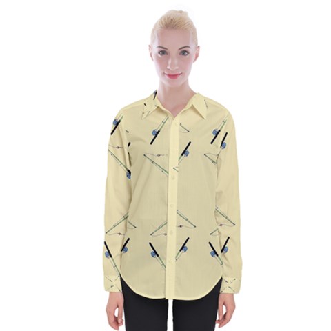 Fishing Rods Pattern Brown Womens Long Sleeve Shirt by TetiBright