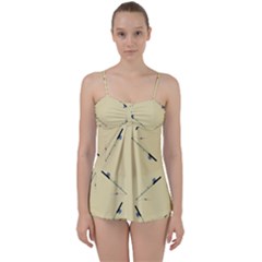 Fishing Rods Pattern Brown Babydoll Tankini Set by TetiBright