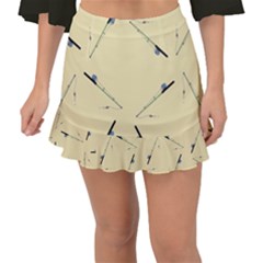 Fishing Rods Pattern Brown Fishtail Mini Chiffon Skirt by TetiBright
