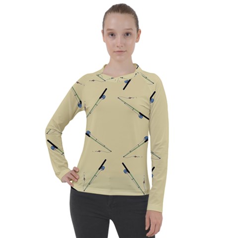 Fishing Rods Pattern Brown Women s Pique Long Sleeve Tee by TetiBright