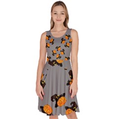 Pumpkin Heads With Hat Gray Knee Length Skater Dress With Pockets by TetiBright