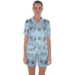 Jogging Lady On Blue Satin Short Sleeve Pajamas Set by TetiBright