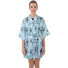 Jogging Lady On Blue Half Sleeve Satin Kimono  by TetiBright