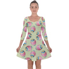 Colorful Easter Eggs Pattern Green Quarter Sleeve Skater Dress by TetiBright