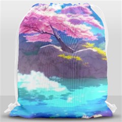 Fantasy Japan Mountains Cherry Blossoms Nature Drawstring Bag (large) by Uceng
