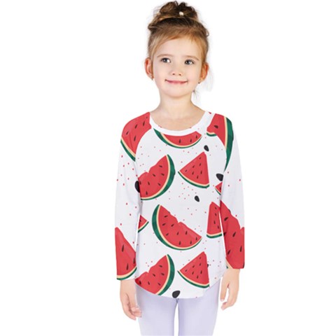 Watermelon Seamless Pattern Kids  Long Sleeve Tee by Jancukart