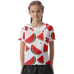 Watermelon Seamless Pattern Kids  Frill Chiffon Blouse by Jancukart