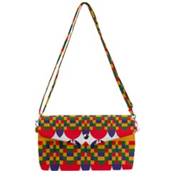 Red Flowers And Colorful Squares                                                              Removable Strap Clutch Bag by LalyLauraFLM