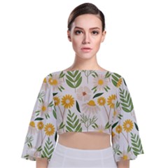 Flowers On A White Background Pattern                                                                  Tie Back Butterfly Sleeve Chiffon Top by LalyLauraFLM