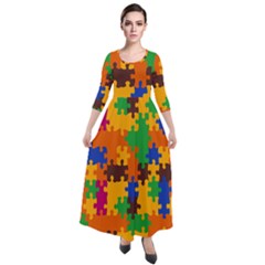 Retro Colors Puzzle Pieces                                                                          Quarter Sleeve Maxi Velour Dress by LalyLauraFLM