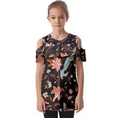 Vintage Floral Pattern Fold Over Open Sleeve Top by Valentinaart