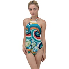 Wave Waves Ocean Sea Abstract Whimsical Go With The Flow One Piece Swimsuit by Jancukart