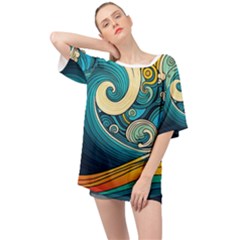Waves Wave Ocean Sea Abstract Whimsical Oversized Chiffon Top by Jancukart