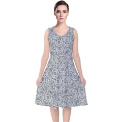 Circle Ornate Motif Random Pattern V-neck Midi Sleeveless Dress  by dflcprintsclothing