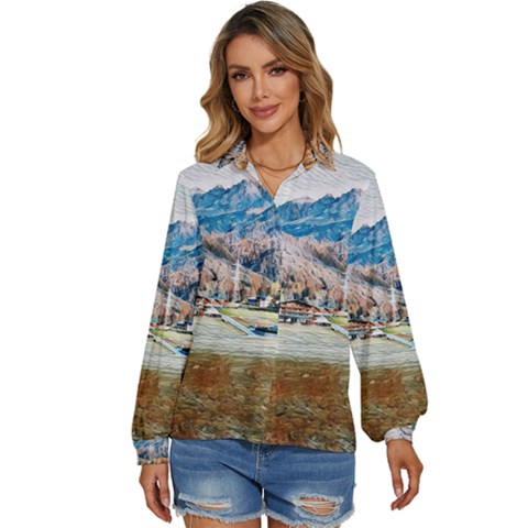 Trentino Alto Adige, Italy  Women s Long Sleeve Button Down Shirt by ConteMonfrey