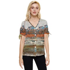Boats On Lake Garda, Italy  Bow Sleeve Button Up Top by ConteMonfrey