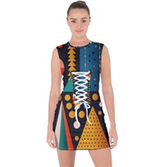 Christmas Pattern Lace Up Front Bodycon Dress by Jancukart