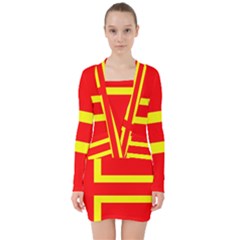 Normandy Flag V-neck Bodycon Long Sleeve Dress by tony4urban