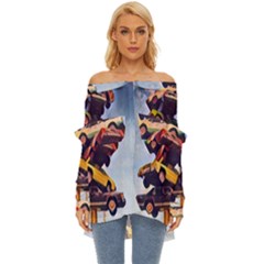 Berwyn Car Kebob Off Shoulder Chiffon Pocket Shirt by StarvingArtisan