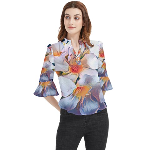Daisy Painting  Loose Horn Sleeve Chiffon Blouse by StarvingArtisan