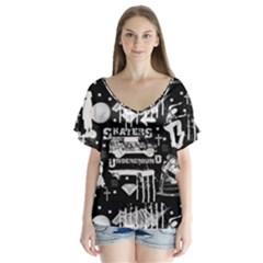 Skater-underground2 V-neck Flutter Sleeve Top by PollyParadiseBoutique7