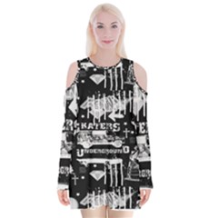 Skater-underground2 Velvet Long Sleeve Shoulder Cutout Dress by PollyParadiseBoutique7