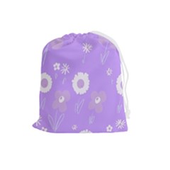 Daisy Flowers Lilac White Lavender Purple Drawstring Pouch (large) by Mazipoodles