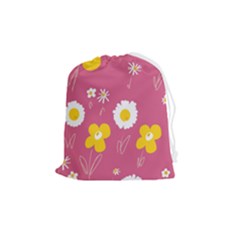 Daisy Flowers Yellow White Dusty Dark Blush Pink Drawstring Pouch (medium) by Mazipoodles