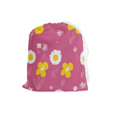 Daisy Flowers Yellow White Dusty Dark Blush Pink Drawstring Pouch (large) by Mazipoodles