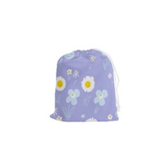 Daisy Flowers Blue White Yellow Lavender Drawstring Pouch (xs) by Mazipoodles
