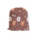 Daisy Flowers Coral White Green Brown  Drawstring Pouch (Large) View1