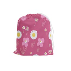 Daisy Flowers Pink White Yellow Dusty Pink Drawstring Pouch (large) by Mazipoodles