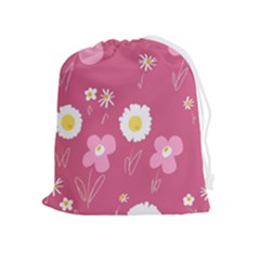 Daisy Flowers Pink White Yellow Dusty Pink Drawstring Pouch (xl) by Mazipoodles