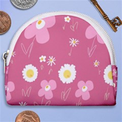 Daisy Flowers Pink White Yellow Dusty Pink Horseshoe Style Canvas Pouch by Mazipoodles