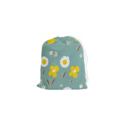 Daisy Flowers Yellow White Brown Sage Green  Drawstring Pouch (xs) by Mazipoodles
