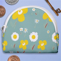 Daisy Flowers Yellow White Brown Sage Green  Horseshoe Style Canvas Pouch by Mazipoodles