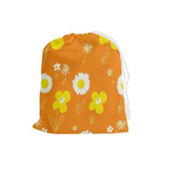 Daisy Flowers Yellow White Orange  Drawstring Pouch (large) by Mazipoodles