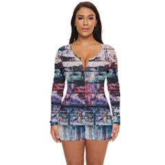 Splattered Paint On Wall Long Sleeve Boyleg Swimsuit by artworkshop