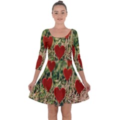 Valentine Day Heart Pattern Love Quarter Sleeve Skater Dress by artworkshop
