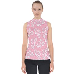 Texture With White Flowers Mock Neck Shell Top by artworkshop