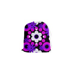 Flowers Pearls And Donuts Purple Hot Pink White Black  Drawstring Pouch (xs) by Mazipoodles